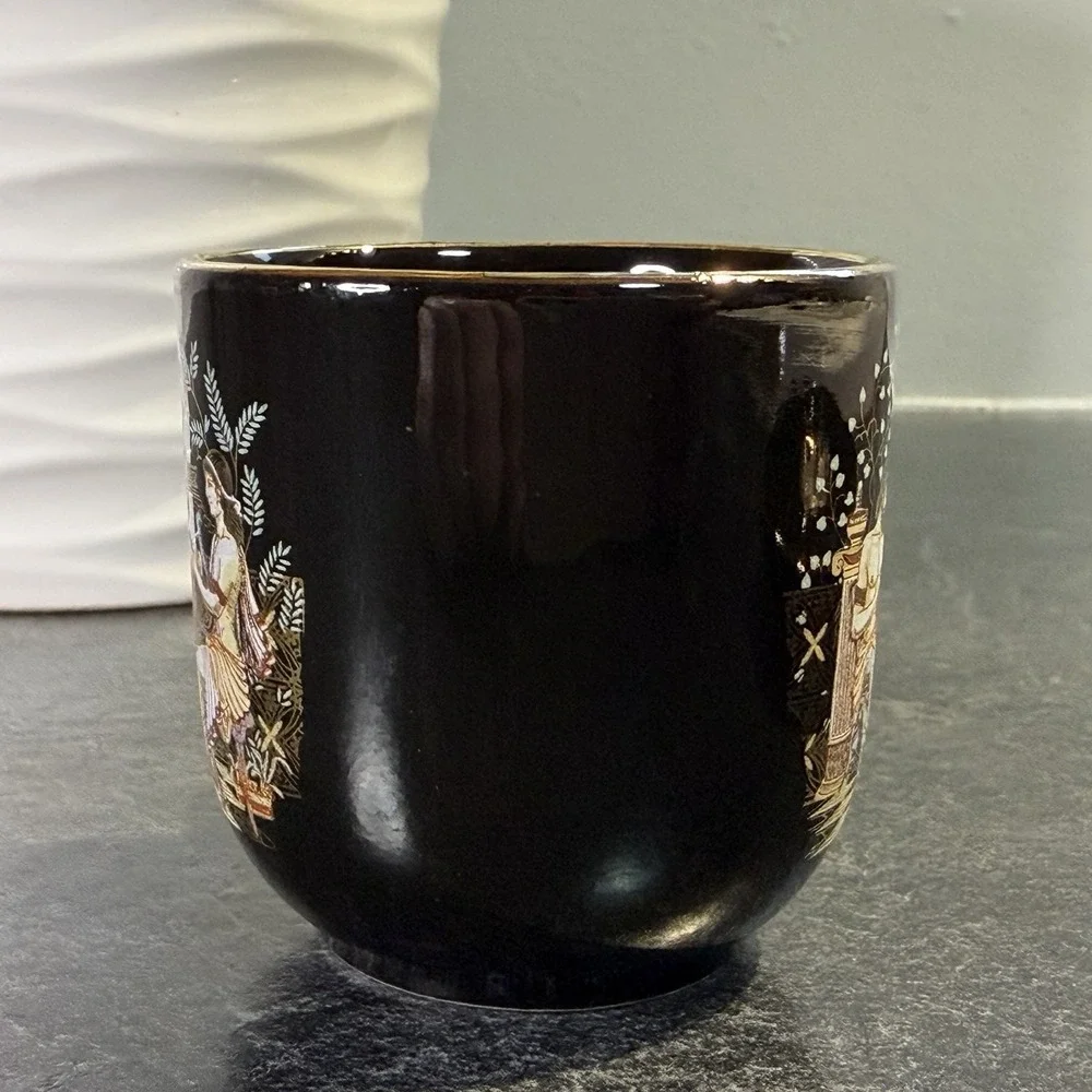 Fakiolas Black & 24K Gold Demitasse Cup and Saucer‎ Handmade In Greece EUC